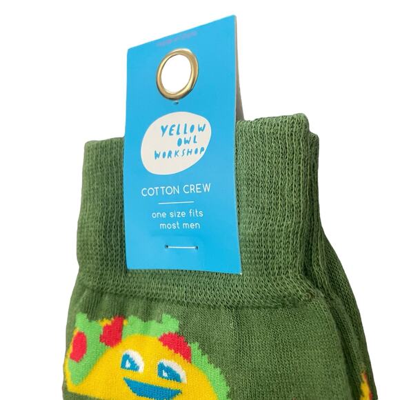 NEW Yellow Owl Workshop Men's Tacos Hot Sauce Cotton Crew Socks Green US 7 to 12 - Picture 2 of 7